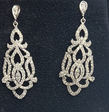 14k White Gold Earrings 1.74 tw Antique Style Chandelier
