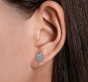 Gabriel and Co 14k White Gold Elongated Diamond Starburst Earrings