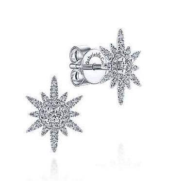 Gabriel and Co 14k White Gold Elongated Diamond Starburst Earrings