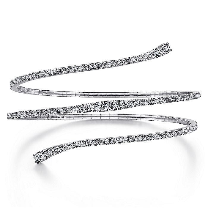 BG4282-65W45JJ  Gabriel & Co. 18K White Gold Multi Row Textured Diamond Bangle