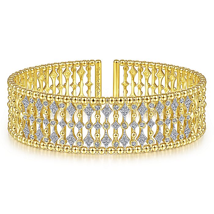 BG4334-65Y45JJ  Gabriel & Co. 18K White Gold Multi Row Textured Diamond Bangle