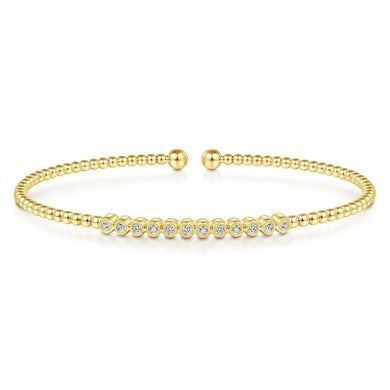 Gabriel & Co 14K Yellow Gold Bujukan Bead Cuff Bracelet with Bezel Set Diamond Stations