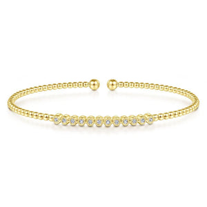 Gabriel & Co 14K Yellow Gold Bujukan Bead Cuff Bracelet with Bezel Set Diamond Stations