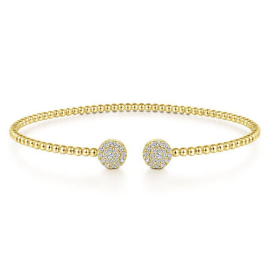 Gabriel & Co 14K Yellow Gold Bujukan Bead Split Cuff Bracelet with Round Pav Diamond Discs