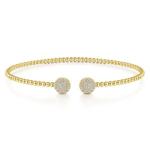 Gabriel & Co 14K Yellow Gold Bujukan Bead Split Cuff Bracelet with Round Pav Diamond Discs