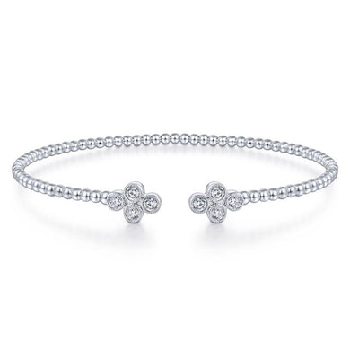 Gabriel & Co 14K White Gold Bujukan Bead Split Cuff Bracelet with Quatrefoil Diamond Endcaps