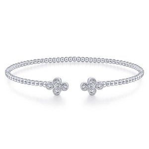 Gabriel & Co 14K White Gold Bujukan Bead Split Cuff Bracelet with Quatrefoil Diamond Endcaps