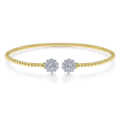 Gabriel & Co 14K Yellow Gold Bujukan Split Cuff Bracelet with White Gold Diamond Flowers