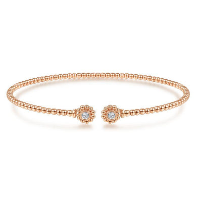 Gabriel & Co 14K Rose Gold Bujukan Split Cuff Bracelet with Diamond Flower Caps