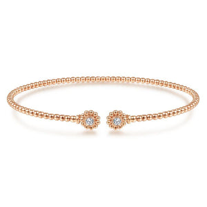 Gabriel & Co 14K Rose Gold Bujukan Split Cuff Bracelet with Diamond Flower Caps