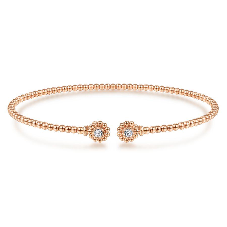 Gabriel & Co 14K Rose Gold Bujukan Split Cuff Bracelet with Diamond Flower Caps