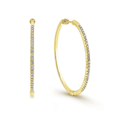 14K Yellow Gold Prong Set 40mm Round Inside Out Diamond Hoop Earrings