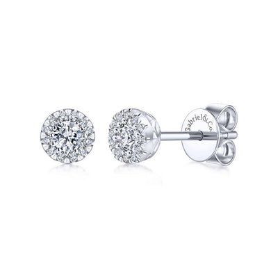 14K White Gold Diamond Halo Stud Earrings