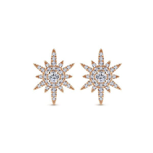 14K Rose Gold Elongated Diamond Starburst Earrings