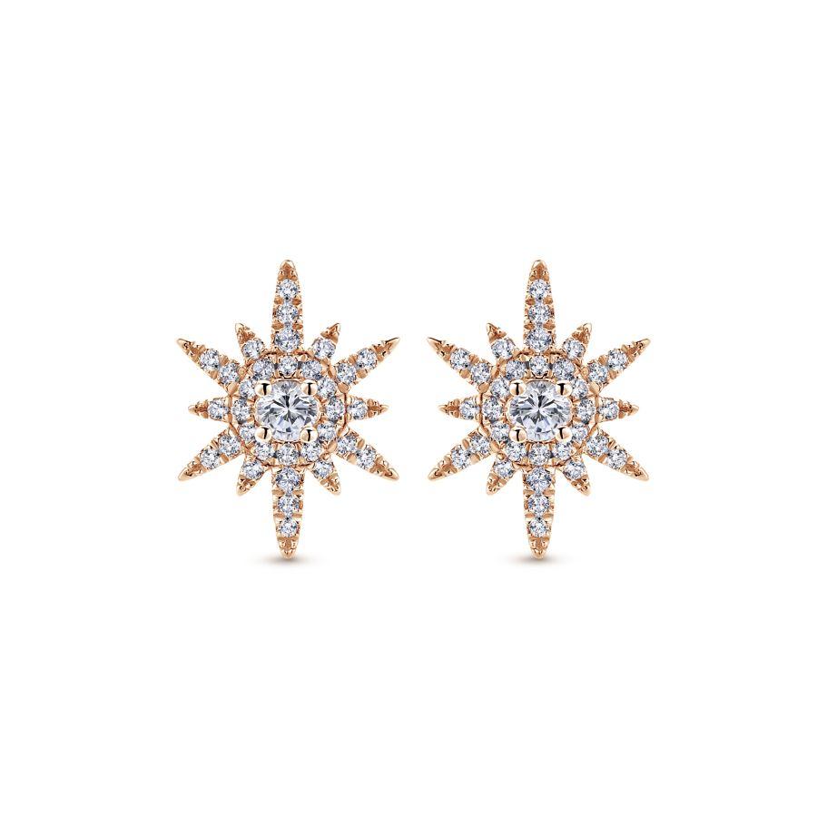 14K Rose Gold Elongated Diamond Starburst Earrings