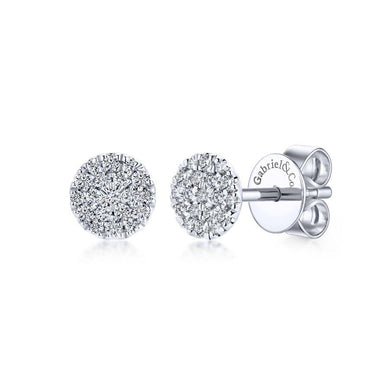 14K White Gold Round Pav Diamond Stud Earrings