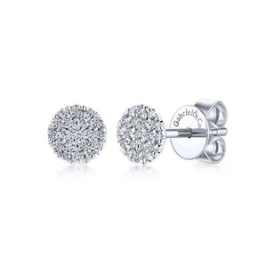 14K White Gold Round Pav Diamond Stud Earrings