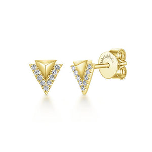 14K Yellow Gold Pyramid Diamond Stud Earrings