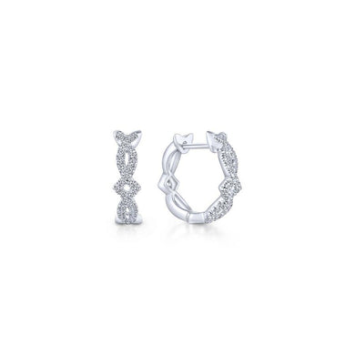 14K White Gold Twisted 10mm Diamond Huggie Earrings