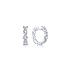 14K White Gold Twisted 10mm Diamond Huggie Earrings