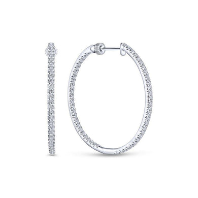 14K White Gold French Pav 30mm Round Inside Out Diamond Hoop Earrings