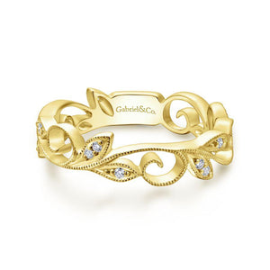 Gabriel & Co 14K Yellow Gold Scrolling Floral Diamond Ring