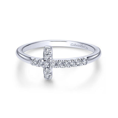 Gabriel & Co 14K White Gold Sideways Diamond Cross Ring