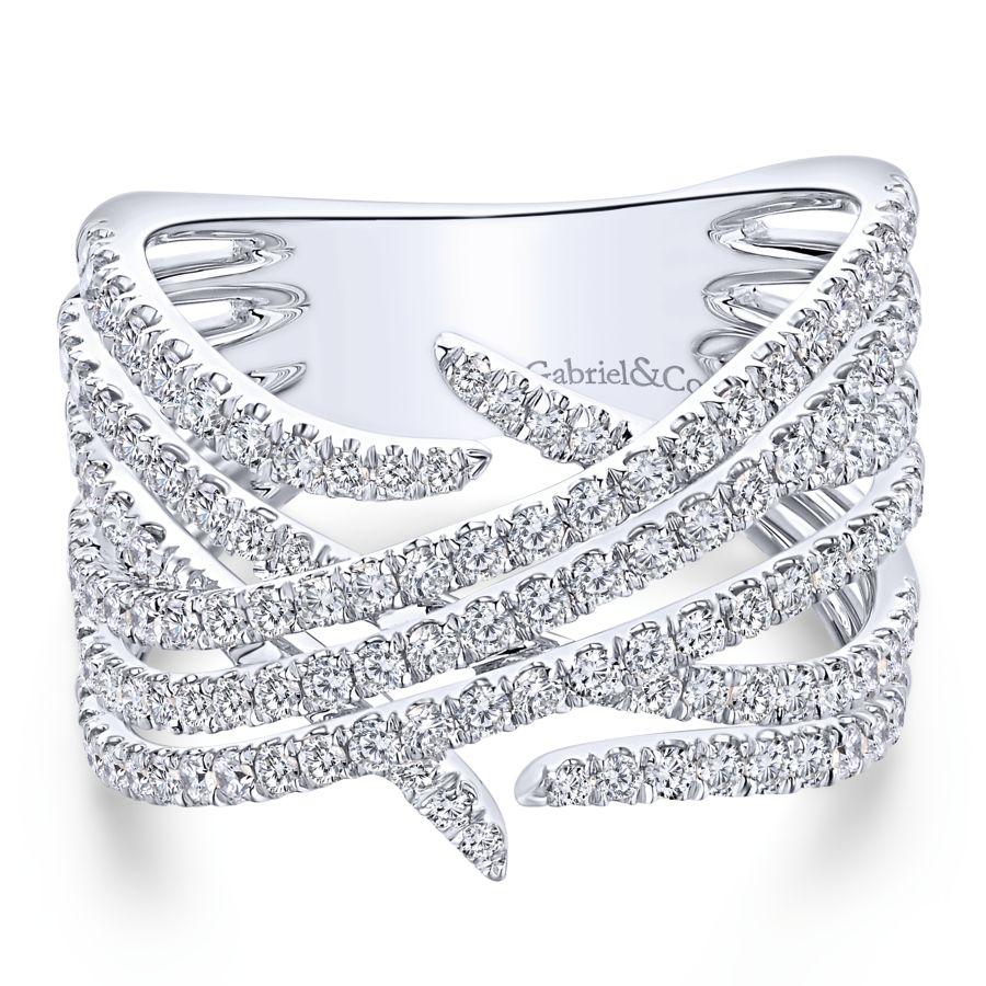 Gabriel & Co 14K White Gold Intersecting Rows Wide Diamond Ring