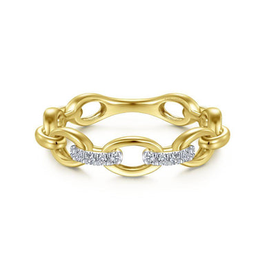 Gabriel & Co 14K Yellow Gold Oval Chain Link Diamond Ring