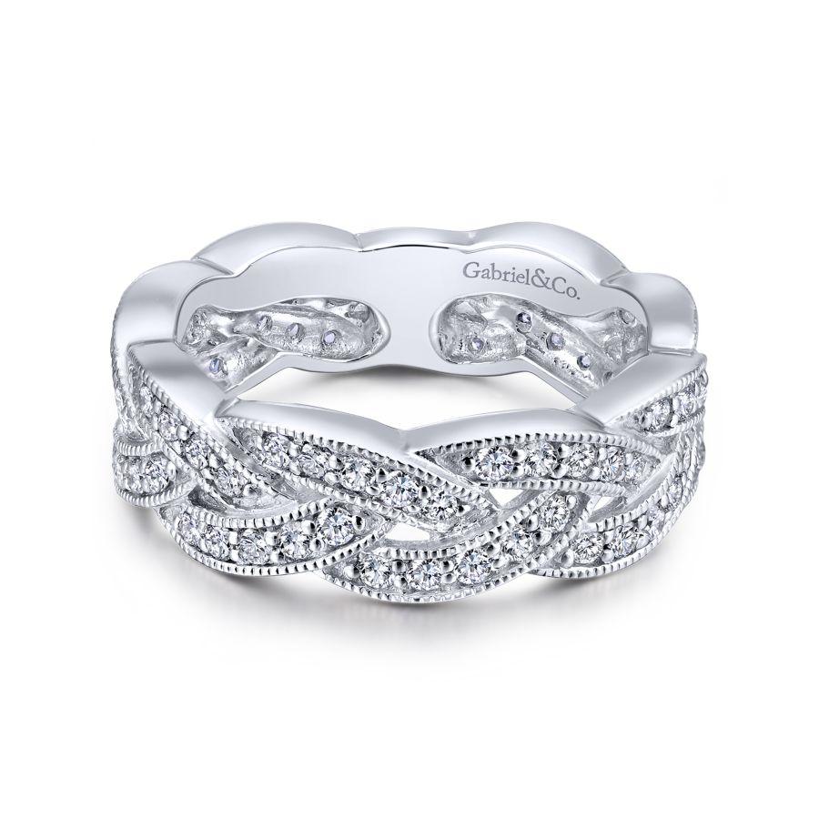 Gabriel & Co 14K White Gold Braided Diamond Stackable Ring