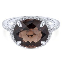 Load image into Gallery viewer, 14K White Gold Oval Smoky Quartz and Diamond Halo Ring