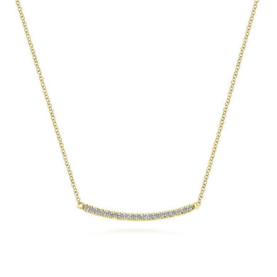 14K Yellow Gold Diamond Pav Curved Bar Necklace