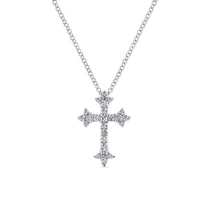 14K White Gold Diamond Cross Pendant Necklace