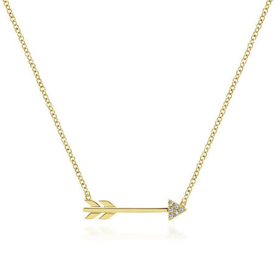 14k Yellow Gold Diamond Arrow Fashion Necklace