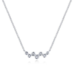 14K White Gold Zig Zag Round Diamond Bar Necklace