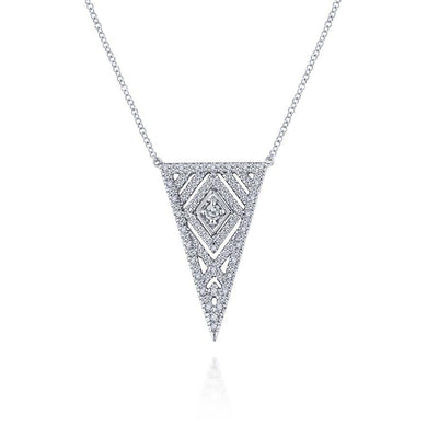 Gabriel & Co 14K White Gold Art Moderne Triangular Diamond Pendant Necklace