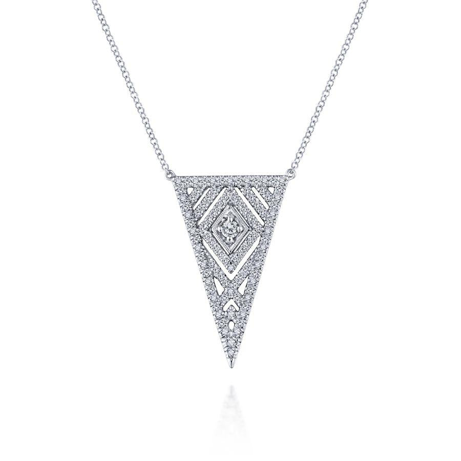 Gabriel & Co 14K White Gold Art Moderne Triangular Diamond Pendant Necklace