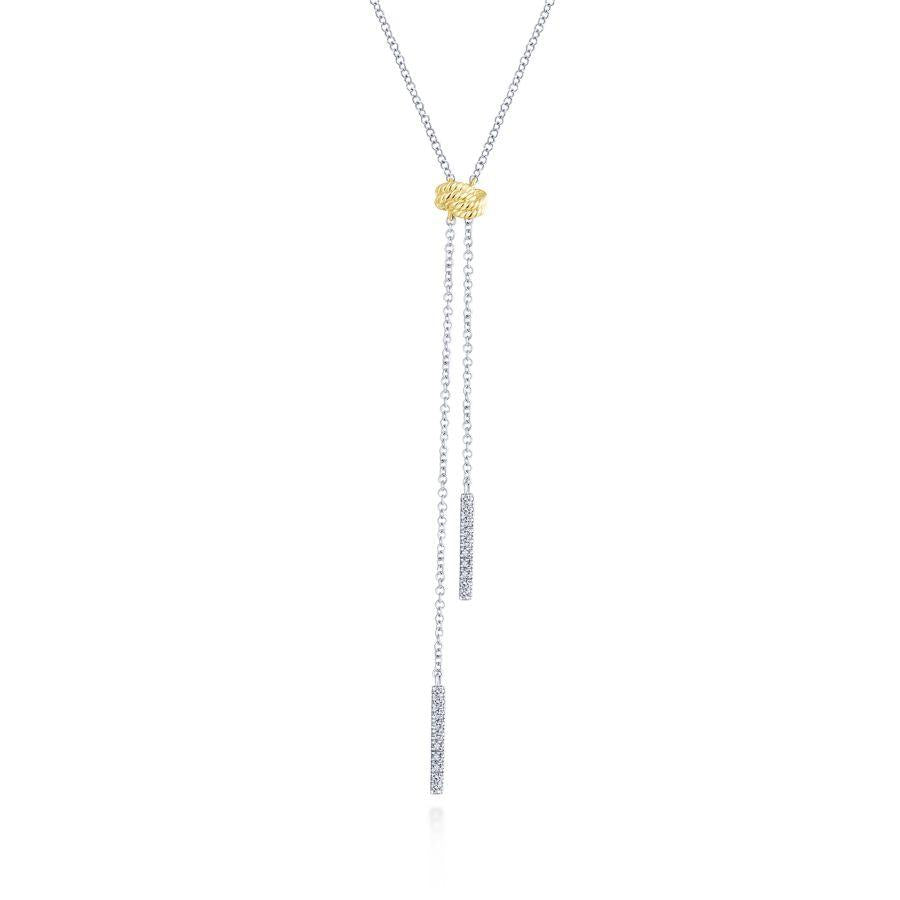 Gabriel & Co 14K Yellow-White Gold Diamond Bar Y Knot Necklace