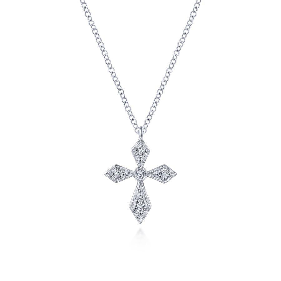 Gabriel 7 Co 14K White Gold Pointed Diamond Cross Necklace