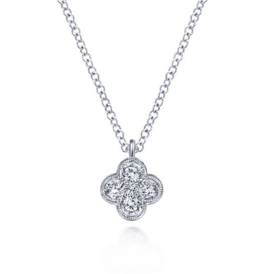 Gabriel & Co 14K White Gold Diamond Clover Pendant Necklace