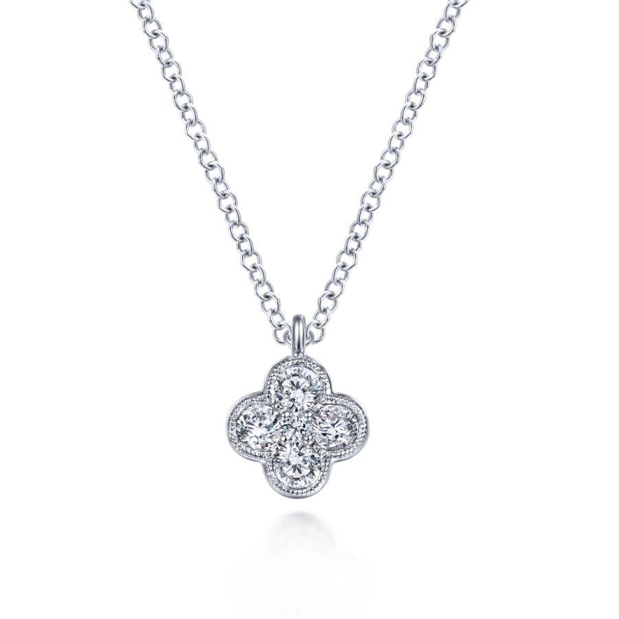 Gabriel & Co 14K White Gold Diamond Clover Pendant Necklace