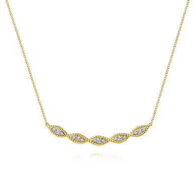 Gabriel & Co 14K Yellow Gold Twisted Curved Diamond Bar Necklace