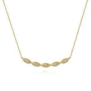 Gabriel & Co 14K Yellow Gold Twisted Curved Diamond Bar Necklace