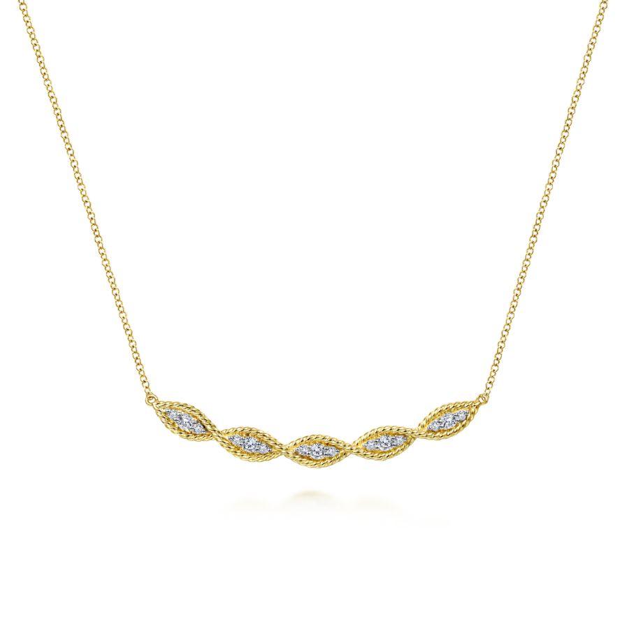 Gabriel & Co 14K Yellow Gold Twisted Curved Diamond Bar Necklace