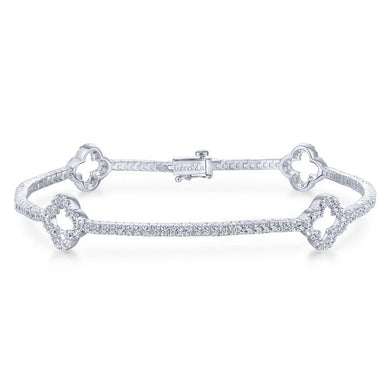 Gabriel & Co 14K White Gold Diamond Tennis Bracelet with Clover Stations