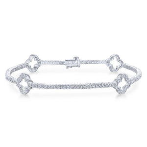 Gabriel & Co 14K White Gold Diamond Tennis Bracelet with Clover Stations